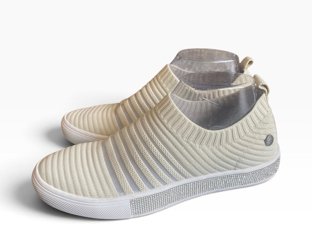 Bernie Mev New York Size 40 Cream Knit Rhinestone Crystal Slip On Sneakers 9